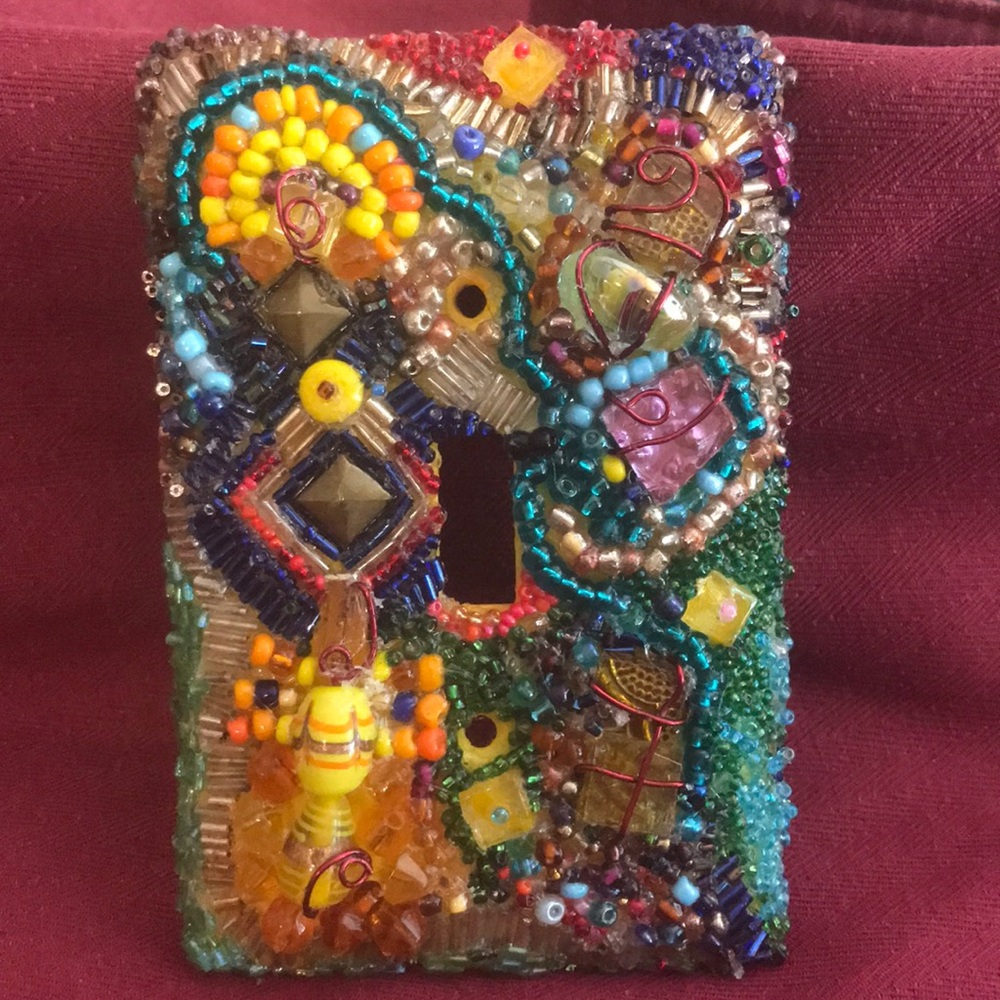 Handmade beaded single light switch plate cover